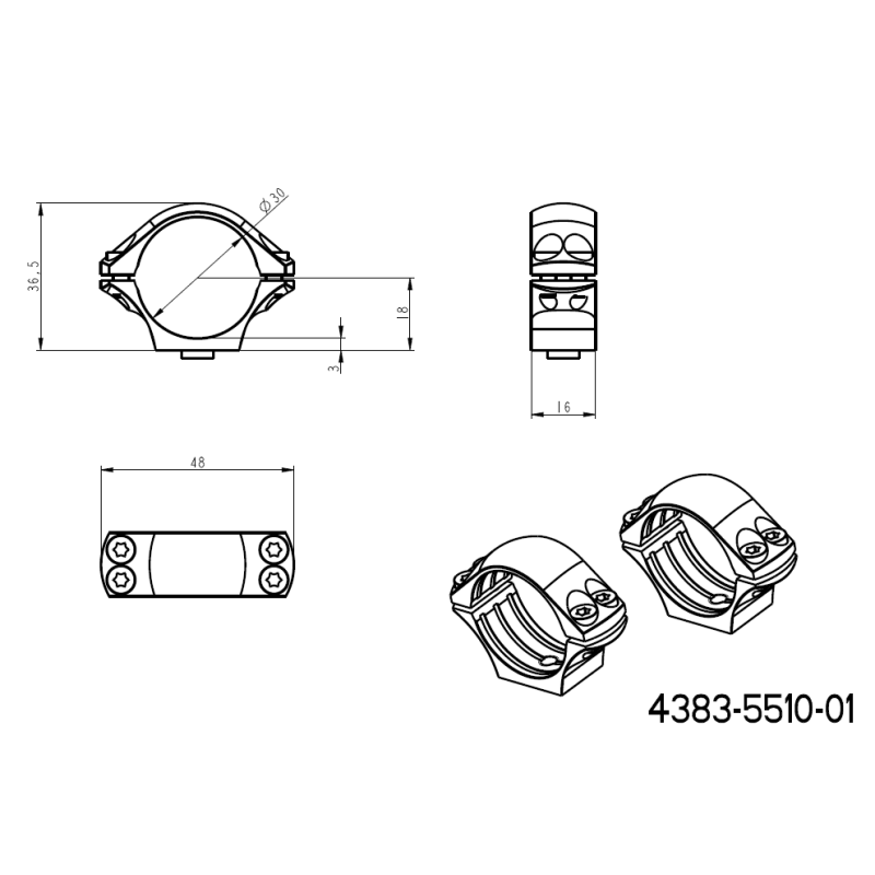 30 mm anneaux de lunette | base QD Picatinny en deux parties 