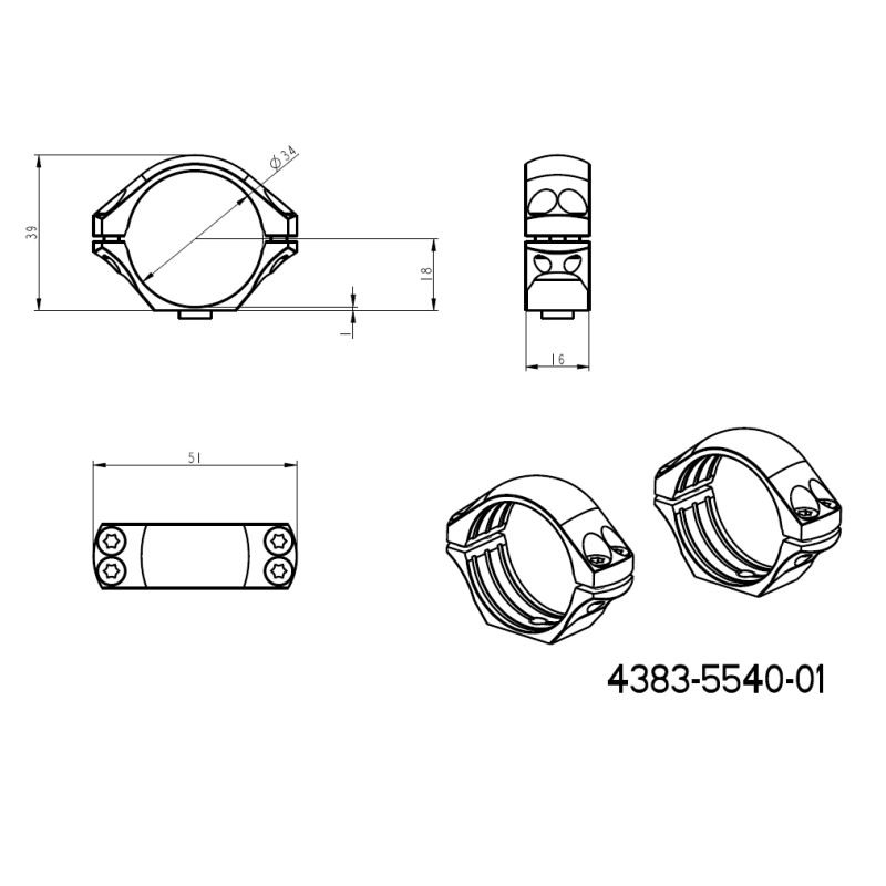 34mm scope rings | short Picatinny QD base