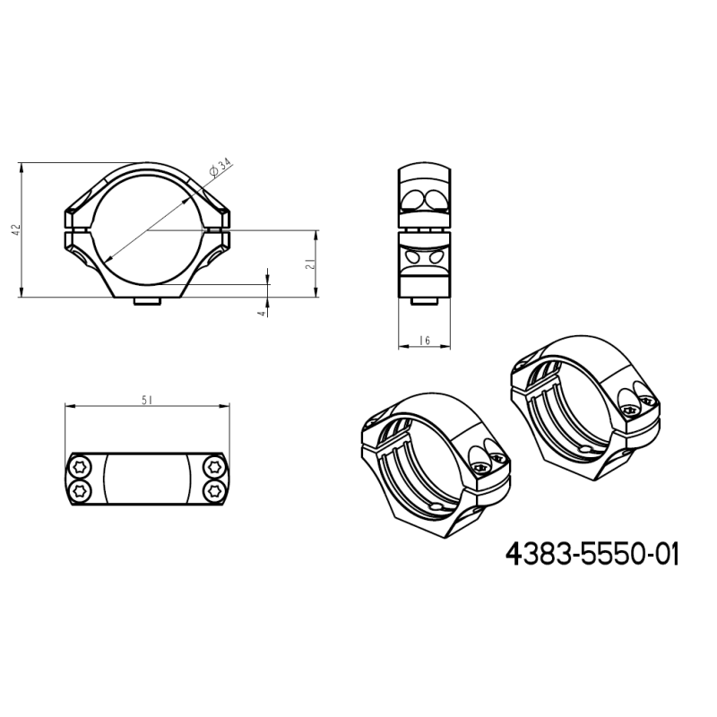 34mm anneaux de lunette | base QD Picatinny courte 