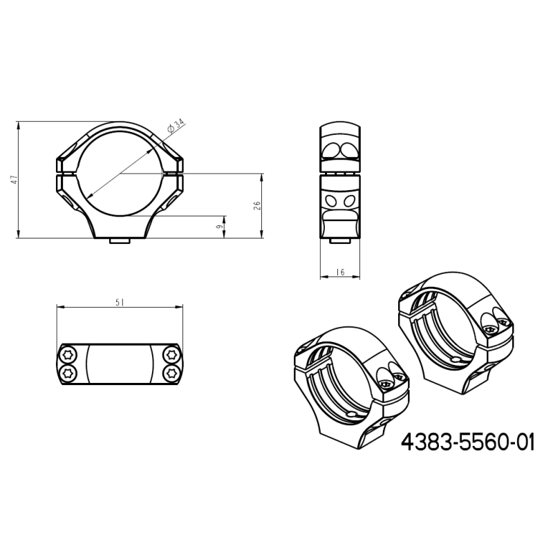 34mm anneaux de lunette | base Picatinny QD Ergo longue 