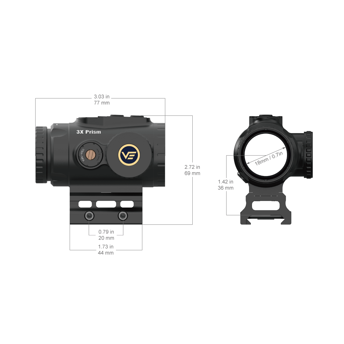 Vector Optics Paragon 3x18 ultra compact prism rifle scope