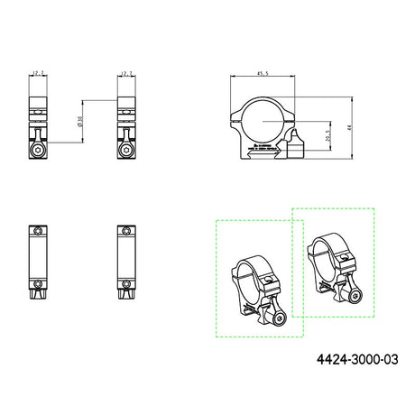 30mm scope rings | Picatinny base with lever